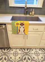 Load image into Gallery viewer, Summer Sunflowers Red Siberian Husky Kitchen Towel