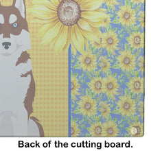 Load image into Gallery viewer, Summer Sunflowers Red Siberian Husky Glass Cutting Boards – Durable, Decorative Kitchen Art Large