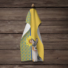 Load image into Gallery viewer, Summer Sunflowers Blue Merle Cardigan Corgi Kitchen Towel