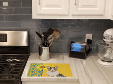 Load image into Gallery viewer, Summer Sunflowers Blue Merle Cardigan Corgi Glass Cutting Boards – Durable, Decorative Kitchen Art Large