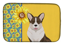 Load image into Gallery viewer, Summer Sunflowers Brindle Cardigan Corgi Dish Drying Mat – Absorbent, Artistic Kitchen Essentials