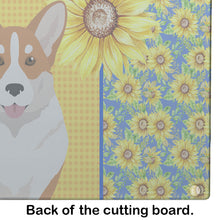 Load image into Gallery viewer, Summer Sunflowers Red Cardigan Corgi Glass Cutting Boards – Durable, Decorative Kitchen Art Large