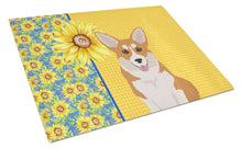 Load image into Gallery viewer, Summer Sunflowers Red Pembroke Corgi Glass Cutting Boards – Durable, Decorative Kitchen Art Large