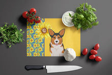 Load image into Gallery viewer, Summer Sunflowers Sable Pembroke Corgi Glass Cutting Boards – Durable, Decorative Kitchen Art Large