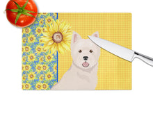 Load image into Gallery viewer, Summer Sunflowers Westie West Highland White Terrier Glass Cutting Boards – Durable, Decorative Kitchen Art Large