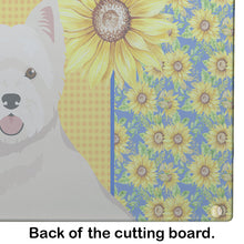 Load image into Gallery viewer, Summer Sunflowers Westie West Highland White Terrier Glass Cutting Boards – Durable, Decorative Kitchen Art Large