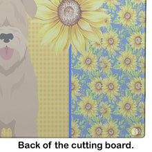Load image into Gallery viewer, Summer Sunflowers Red Wheaten Terrier Glass Cutting Boards – Durable, Decorative Kitchen Art Large