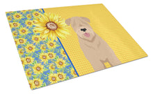Load image into Gallery viewer, Summer Sunflowers Red Wheaten Terrier Glass Cutting Boards – Durable, Decorative Kitchen Art Large