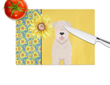 Load image into Gallery viewer, Summer Sunflowers Soft Coated Wheaten Terrier Glass Cutting Boards – Durable, Decorative Kitchen Art Large
