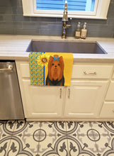 Load image into Gallery viewer, Summer Sunflowers Black and Tan Full Coat Yorkshire Terrier Kitchen Towel