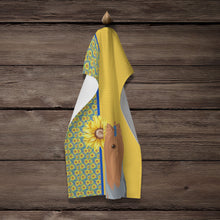 Load image into Gallery viewer, Summer Sunflowers Blue and Tan Full Coat Yorkshire Terrier Kitchen Towel