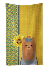 Load image into Gallery viewer, Summer Sunflowers Blue and Tan Full Coat Yorkshire Terrier Kitchen Towel