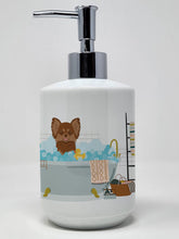Load image into Gallery viewer, Longhaired Chocolate and Tan Chihuahua Ceramic Soap Dispenser