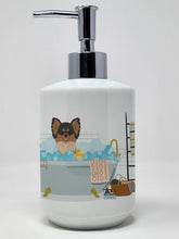 Load image into Gallery viewer, Longhaired Black and Tan Chihuahua Ceramic Soap Dispenser