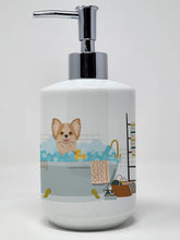 Load image into Gallery viewer, Longhaired Gold and White Chihuahua Ceramic Soap Dispenser