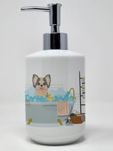 Load image into Gallery viewer, Longhaired Blue and White Chihuahua Ceramic Soap Dispenser