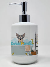 Load image into Gallery viewer, Blue and White Chihuahua Ceramic Soap Dispenser