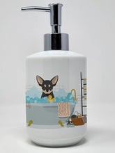 Load image into Gallery viewer, Black and Cream Chihuahua Ceramic Soap Dispenser
