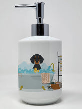 Load image into Gallery viewer, Black and Tan Dachshund Ceramic Soap Dispenser