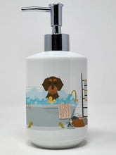 Load image into Gallery viewer, Wirehair Chocolate and Tan Dachshund Ceramic Soap Dispenser