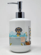 Load image into Gallery viewer, Wirehair Blue and Tan Dachshund Ceramic Soap Dispenser