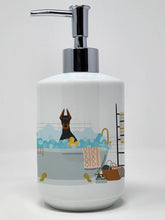 Load image into Gallery viewer, Black and Tan Doberman Pinscher Ceramic Soap Dispenser