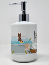 Load image into Gallery viewer, Red and Tan Doberman Pinscher Ceramic Soap Dispenser