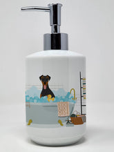 Load image into Gallery viewer, Natural Ear Black and Tan Doberman Pinscher Ceramic Soap Dispenser