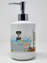 Load image into Gallery viewer, Black and Silver Natural Ears Schnauzer Ceramic Soap Dispenser