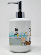 Load image into Gallery viewer, Black and Silver Schnauzer Ceramic Soap Dispenser
