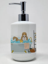 Load image into Gallery viewer, Gold and White Shih Tzu Ceramic Soap Dispenser