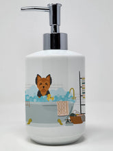 Load image into Gallery viewer, Black and Tan Puppy Cut Yorkshire Terrier Ceramic Soap Dispenser