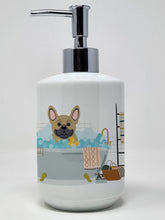 Load image into Gallery viewer, Cream French Bulldog in Bathtub Ceramic Soap Dispenser