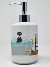 Load image into Gallery viewer, Salt and Pepper Standard Schnauzer in Bathtub Ceramic Soap Dispenser