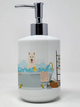 Load image into Gallery viewer, White German Shepherd in Bathtub Ceramic Soap Dispenser