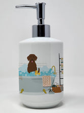 Load image into Gallery viewer, Chocolate Labrador in Bathtub Ceramic Soap Dispenser