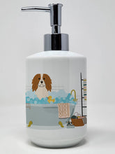Load image into Gallery viewer, Cavalier Spaniel in Bathtub Ceramic Soap Dispenser