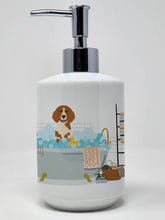 Load image into Gallery viewer, Brittany Spaniel in Bathtub Ceramic Soap Dispenser