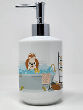 Load image into Gallery viewer, Red White Shih Tzu in Bathtub Ceramic Soap Dispenser