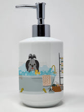 Load image into Gallery viewer, Black Silver Shih Tzu in Bathtub Ceramic Soap Dispenser
