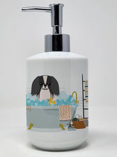 Load image into Gallery viewer, Black White Pekingese in Bathtub Ceramic Soap Dispenser