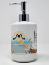 Load image into Gallery viewer, Cream Pekingese in Bathtub Ceramic Soap Dispenser