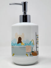 Load image into Gallery viewer, Cream Chinese Crested in Bathtub Ceramic Soap Dispenser