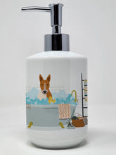 Load image into Gallery viewer, Red White Bull Terrier in Bathtub Ceramic Soap Dispenser