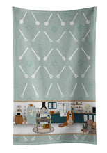 Load image into Gallery viewer, Red and White Tricolor Basset Hound in the Kitchen Kitchen Towel