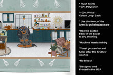 Load image into Gallery viewer, Longhair Blue and Tan Dapple Dachshund in the Kitchen Kitchen Towel