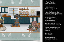 Load image into Gallery viewer, Black Dapple Dachshund in the Kitchen Kitchen Towel