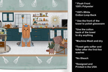Load image into Gallery viewer, Blue and Tan Full Coat Yorkshire Terrier in the Kitchen Kitchen Towel