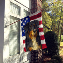Load image into Gallery viewer, Black Australian Shepherd American Flag House Flag