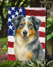 Load image into Gallery viewer, Blue Merle Australian Shepherd American Flag Garden Flag
